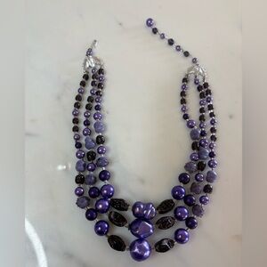 Vintage Purple Multi Strand Statement Necklace Faux Pearl Collar 13.5”